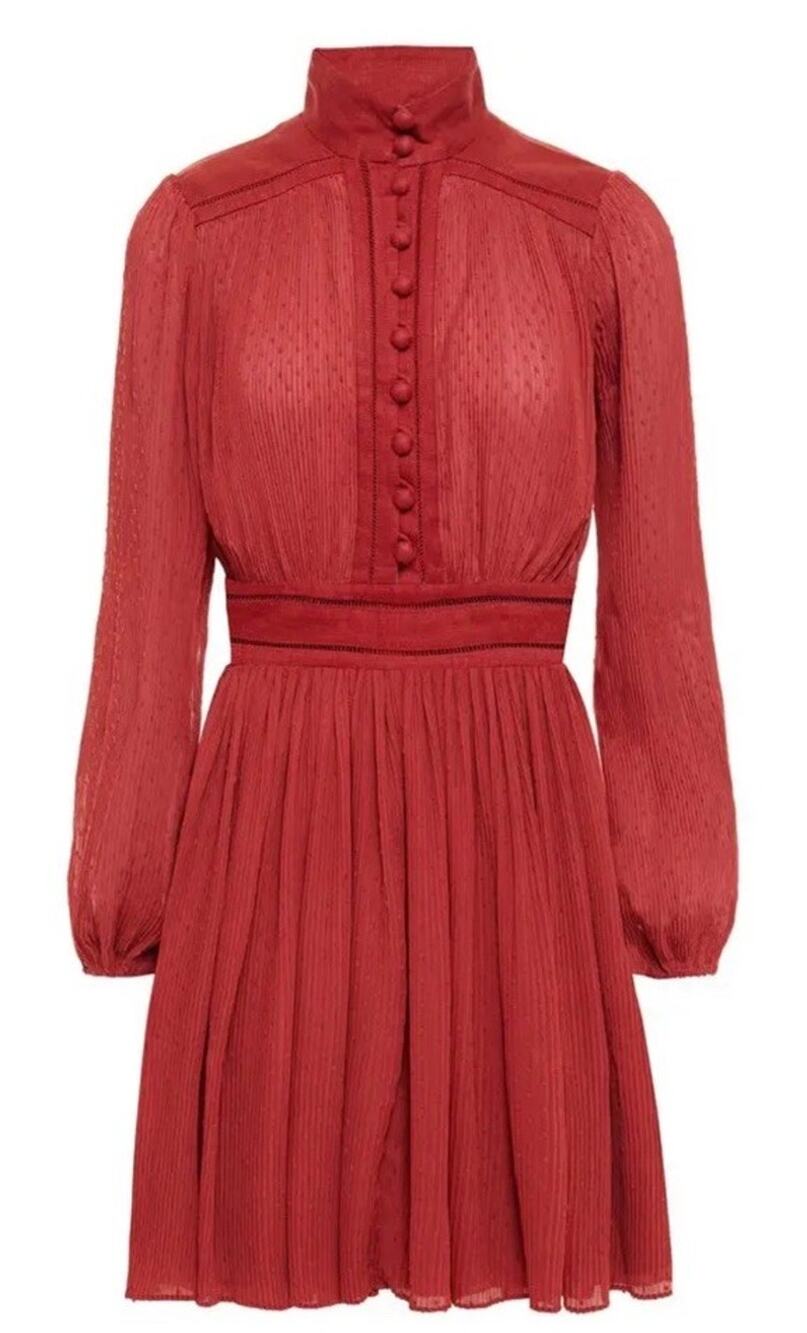 Zimmermann Espionage Brick Plisse Swiss Dot Chiffon Mini Dress Size 2 us 8